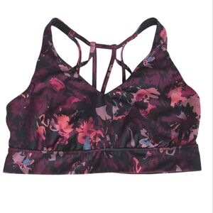 All in Motion Strappy Longline Sports Bra LARGE Black Purple Pink